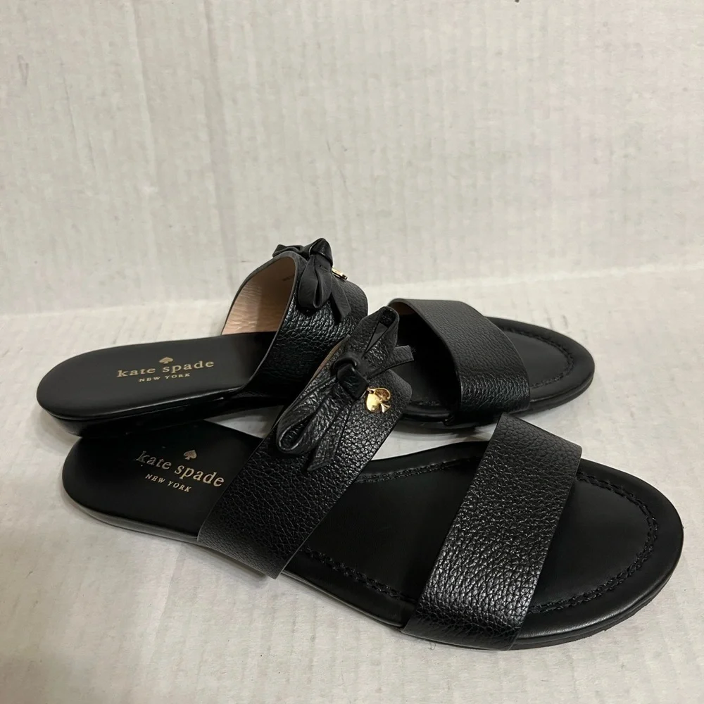 Kate Spade Leather Sandals Tulia Bow Slides Strappy Slip On Charm